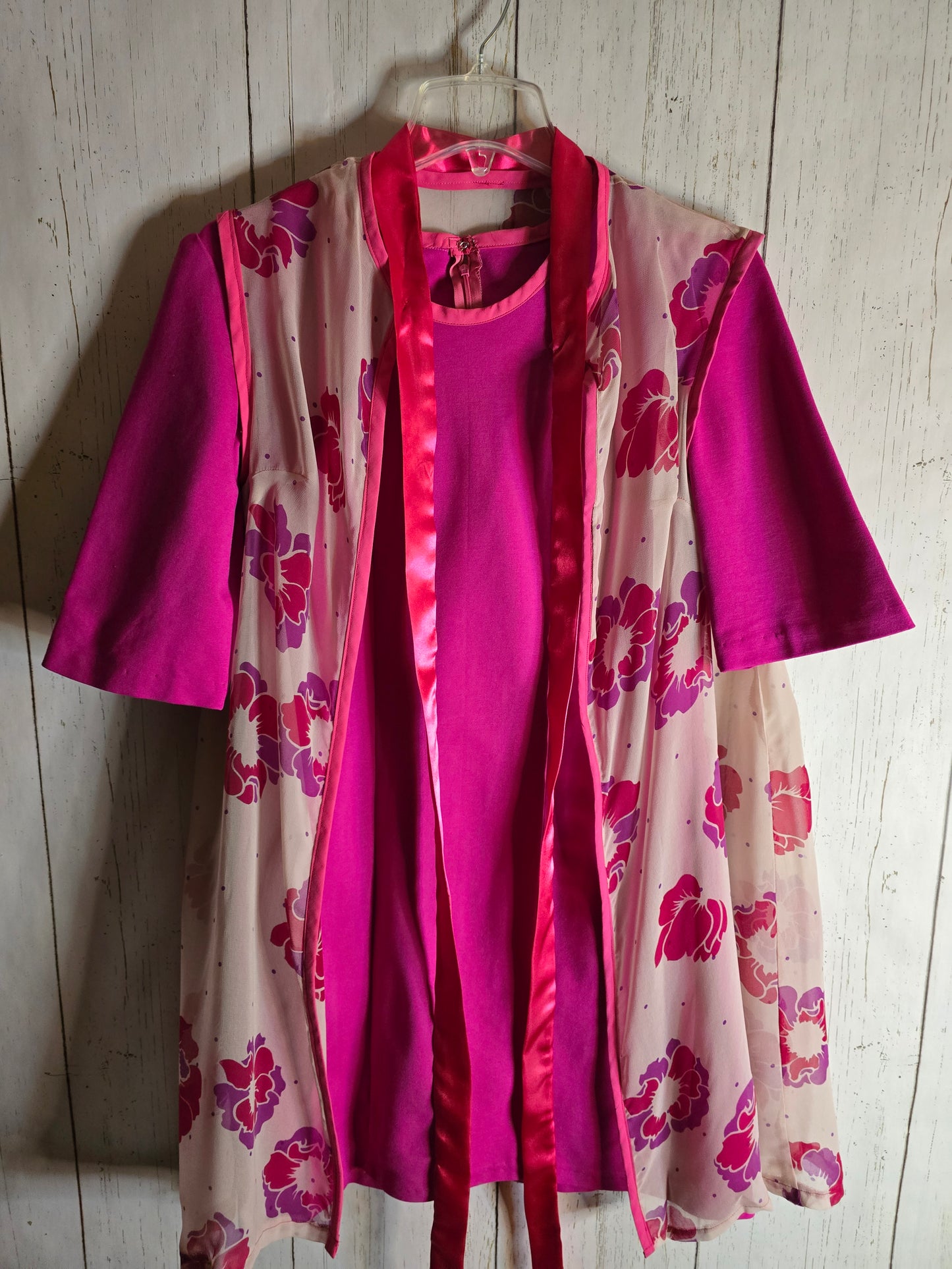 Pink dress with sleeves and floral vest made by JulissaDesigns