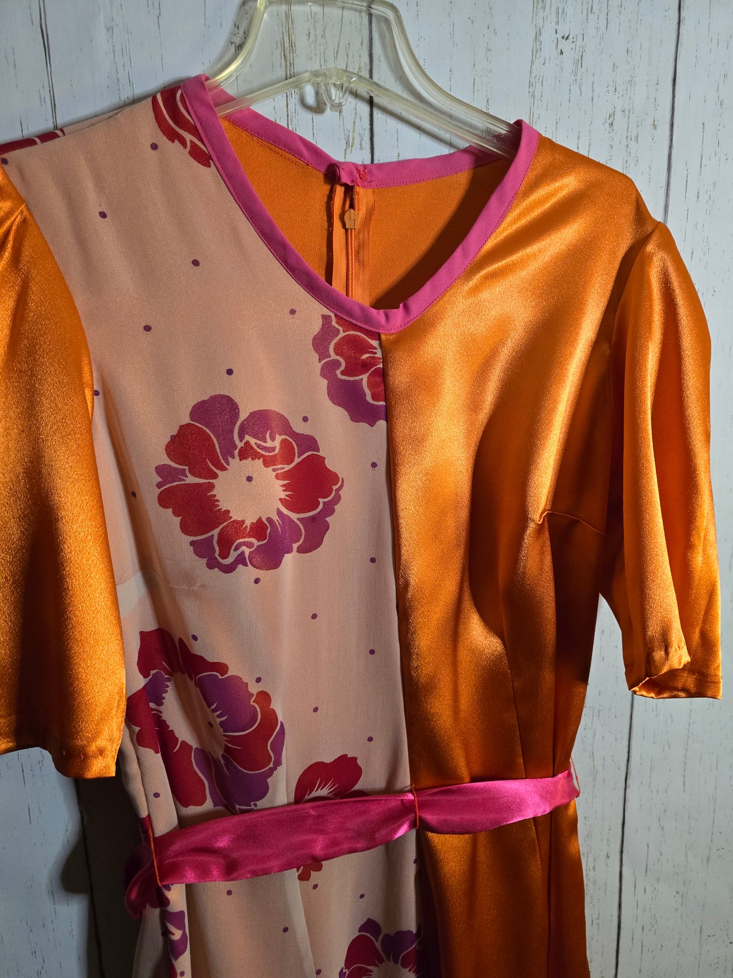 Orange color blocking floral dress by JulissaDesigns