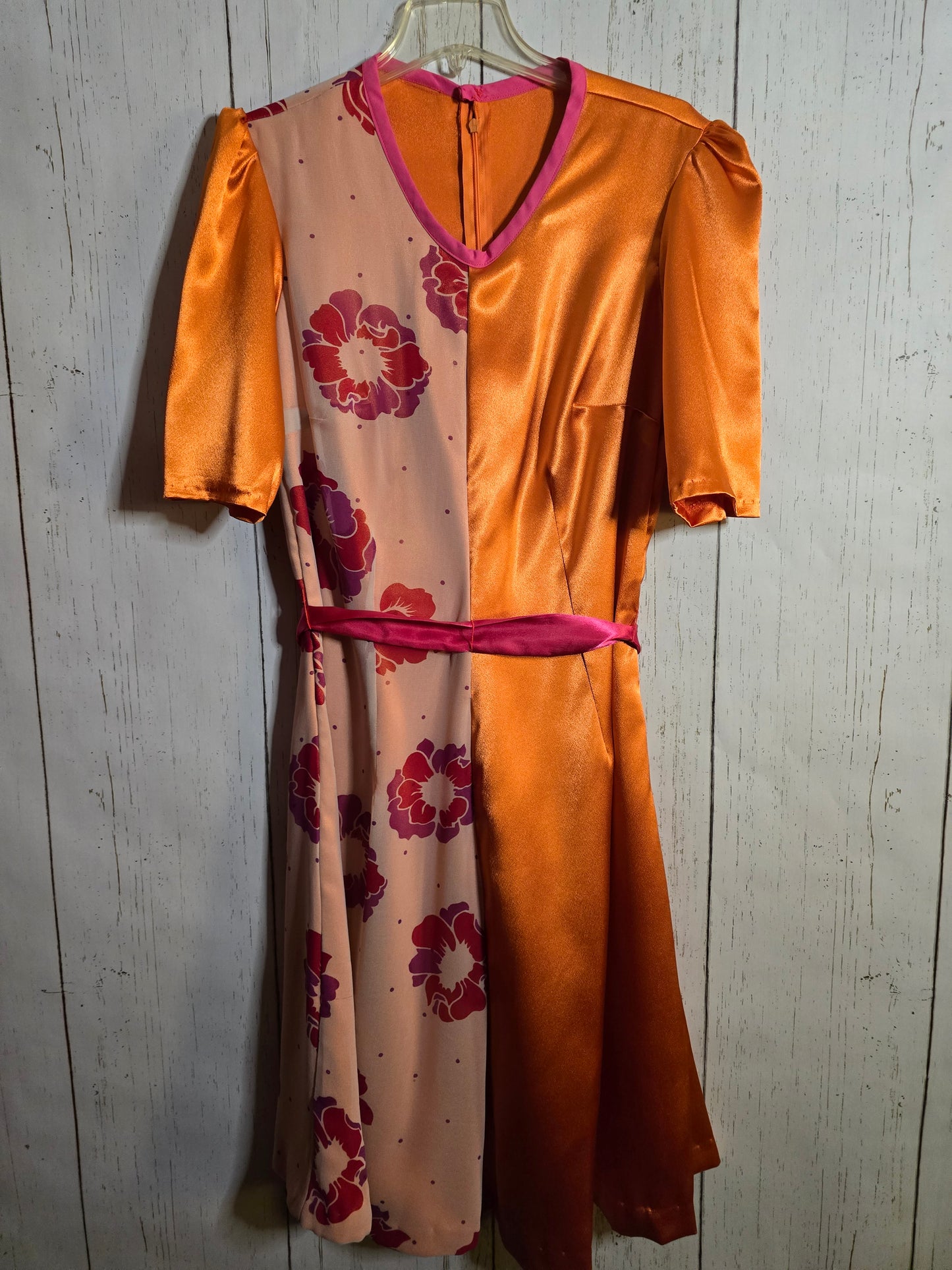 Orange color blocking floral dress by JulissaDesigns