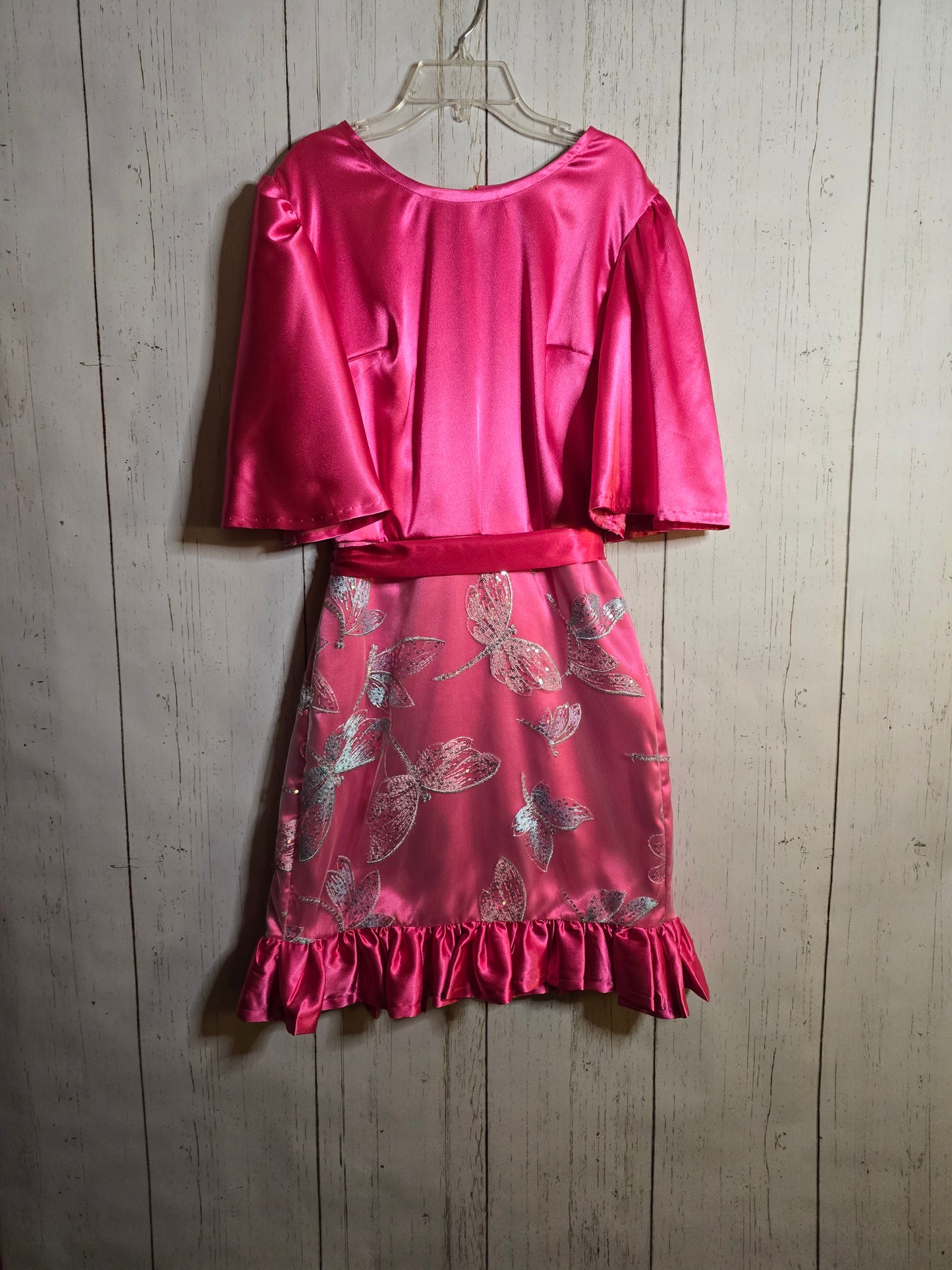 Elegant pink dress with flounce and bell sleeve by JulissaDesigns