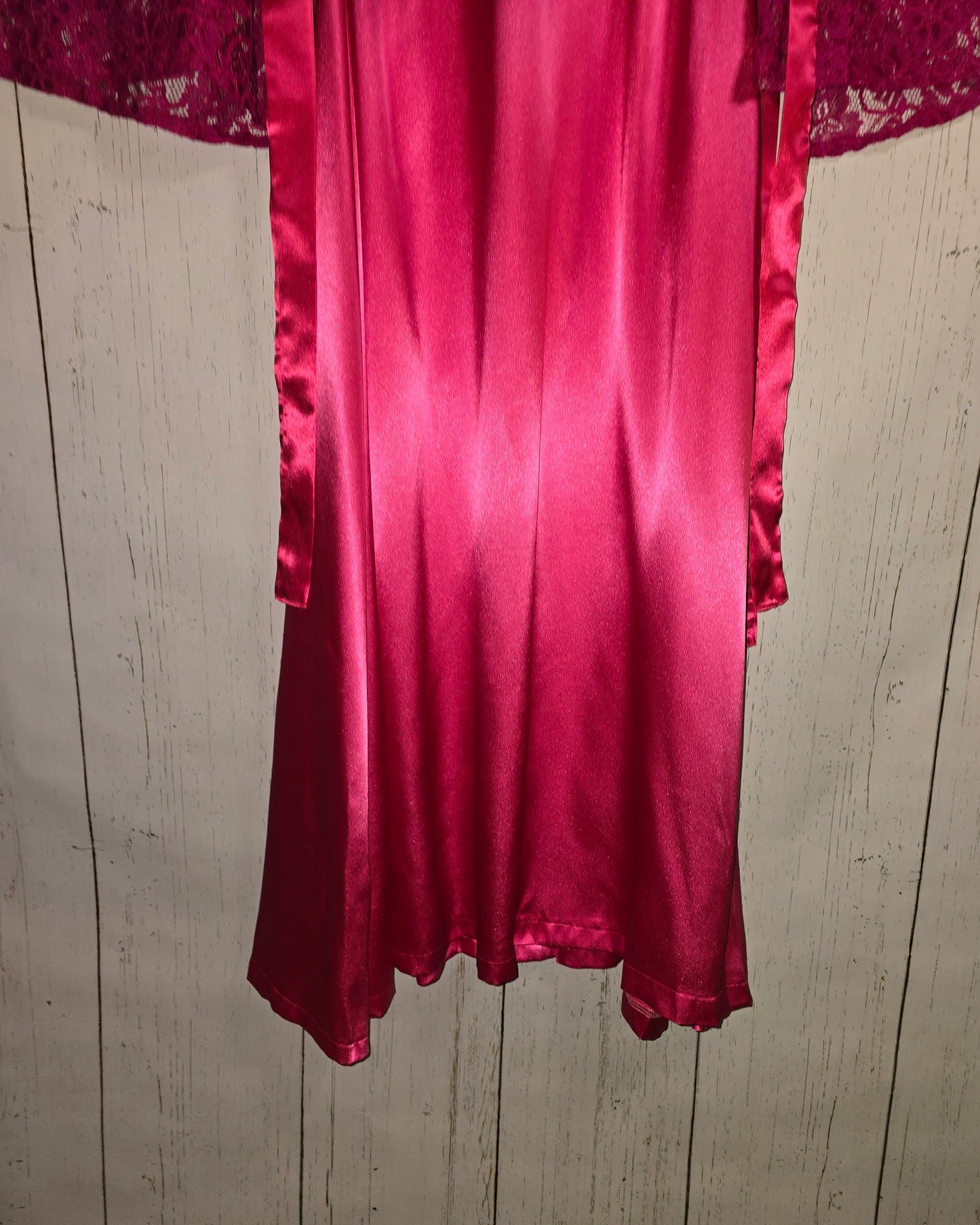 Glory to Jesus long Pink Silky dress with lace sleeves and ribbons