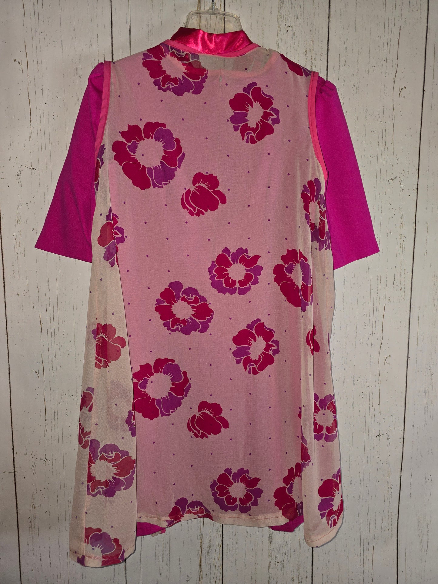 Pink dress with sleeves and floral vest made by JulissaDesigns