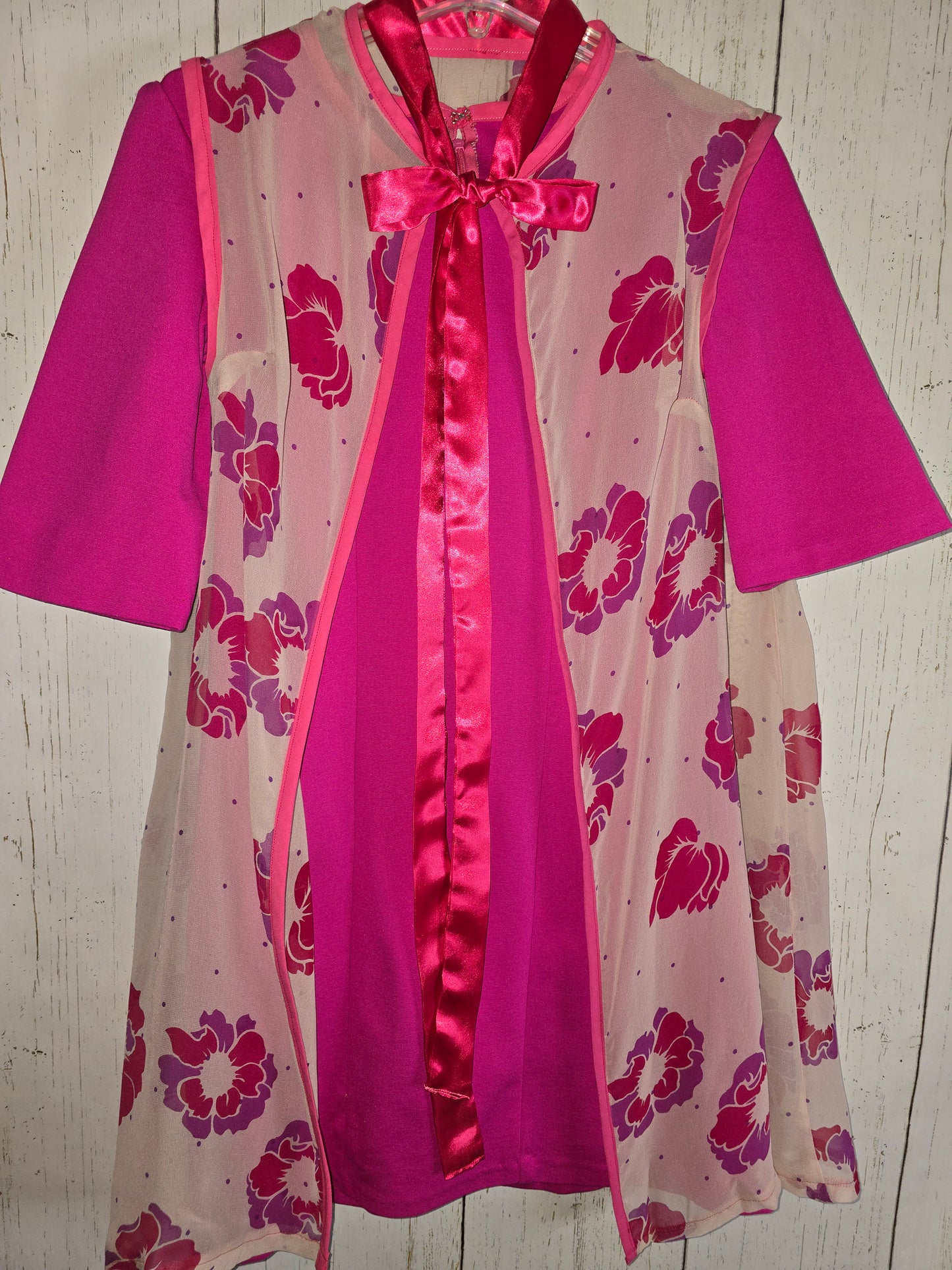 Pink dress with sleeves and floral vest made by JulissaDesigns