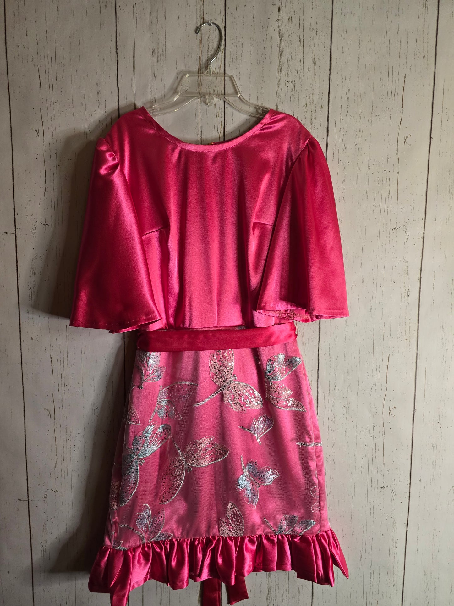 Elegant pink dress with flounce and bell sleeve by JulissaDesigns