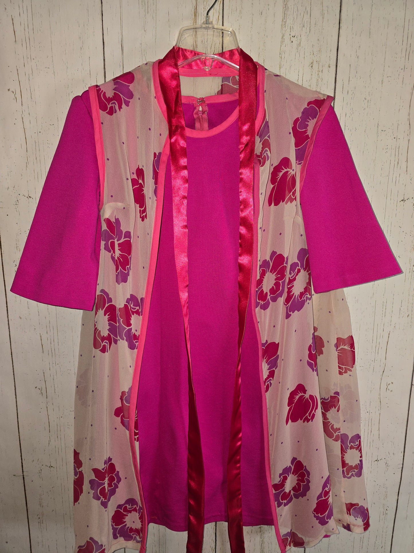 Pink dress with sleeves and floral vest made by JulissaDesigns