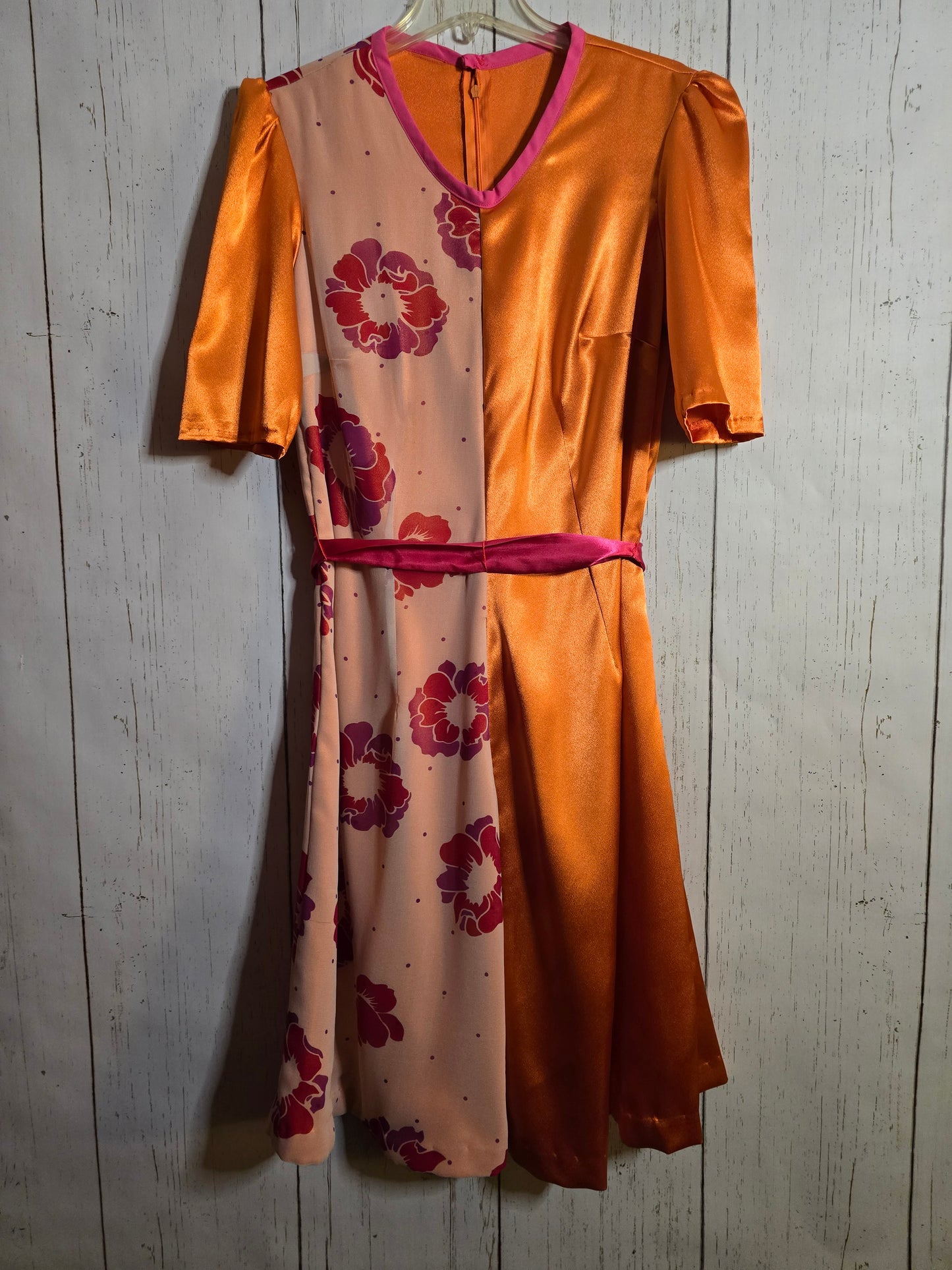 Orange color blocking floral dress by JulissaDesigns