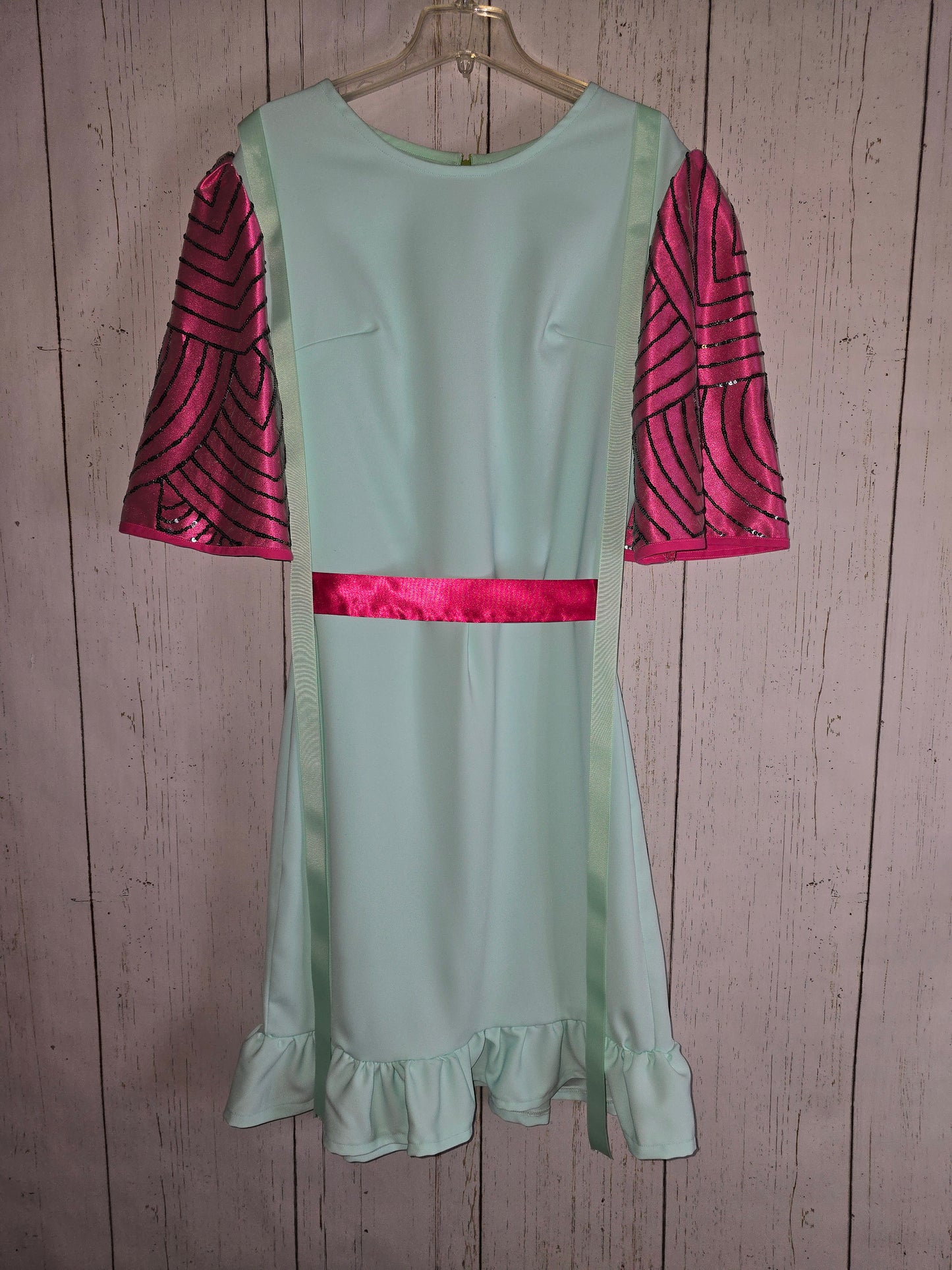 Green dress with Pink sleeve details made for JulissaDesigns collection