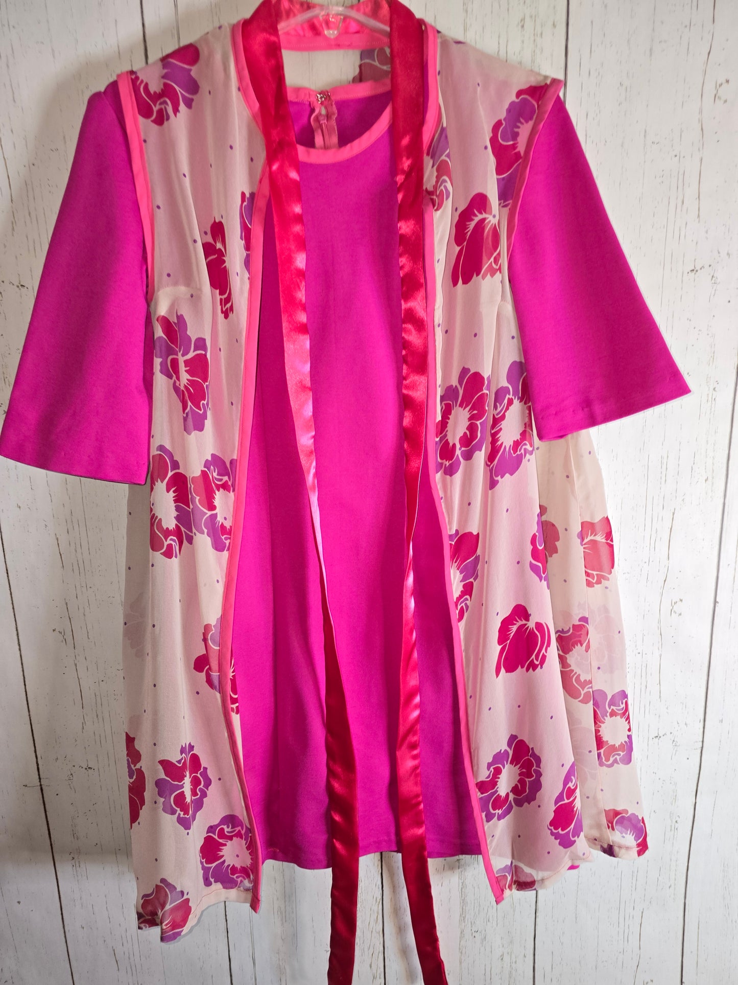 Pink dress with sleeves and floral vest made by JulissaDesigns