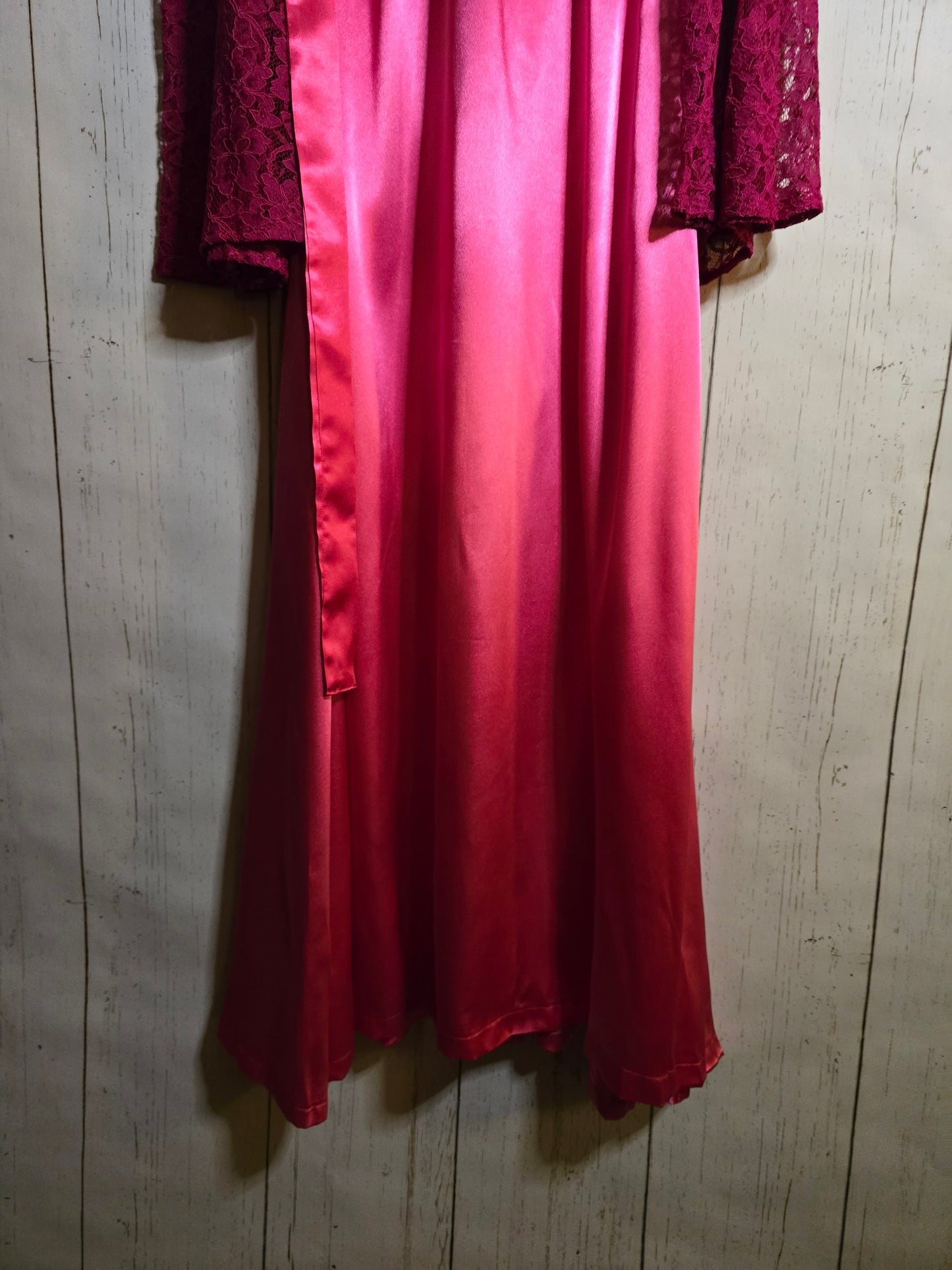 Glory to Jesus long Pink Silky dress with lace sleeves and ribbons