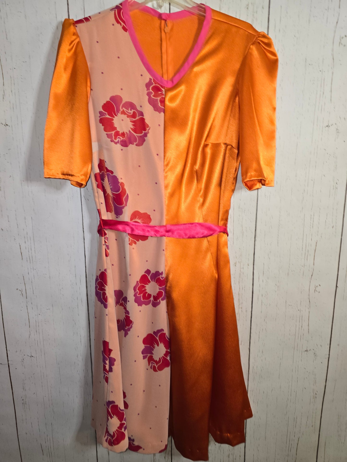 Orange color blocking floral dress by JulissaDesigns