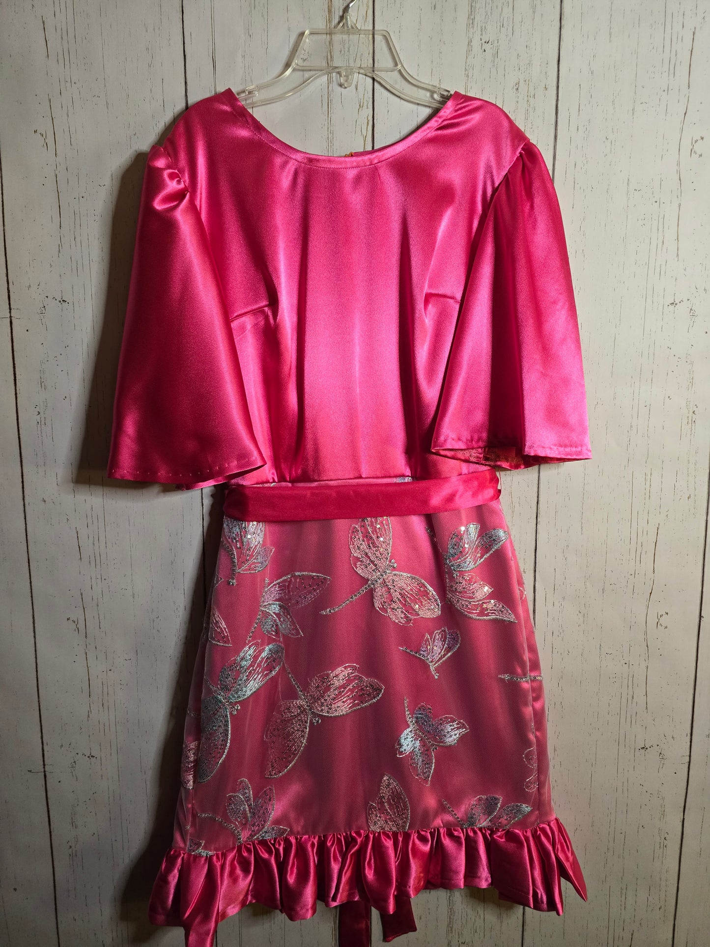 Elegant pink dress with flounce and bell sleeve by JulissaDesigns