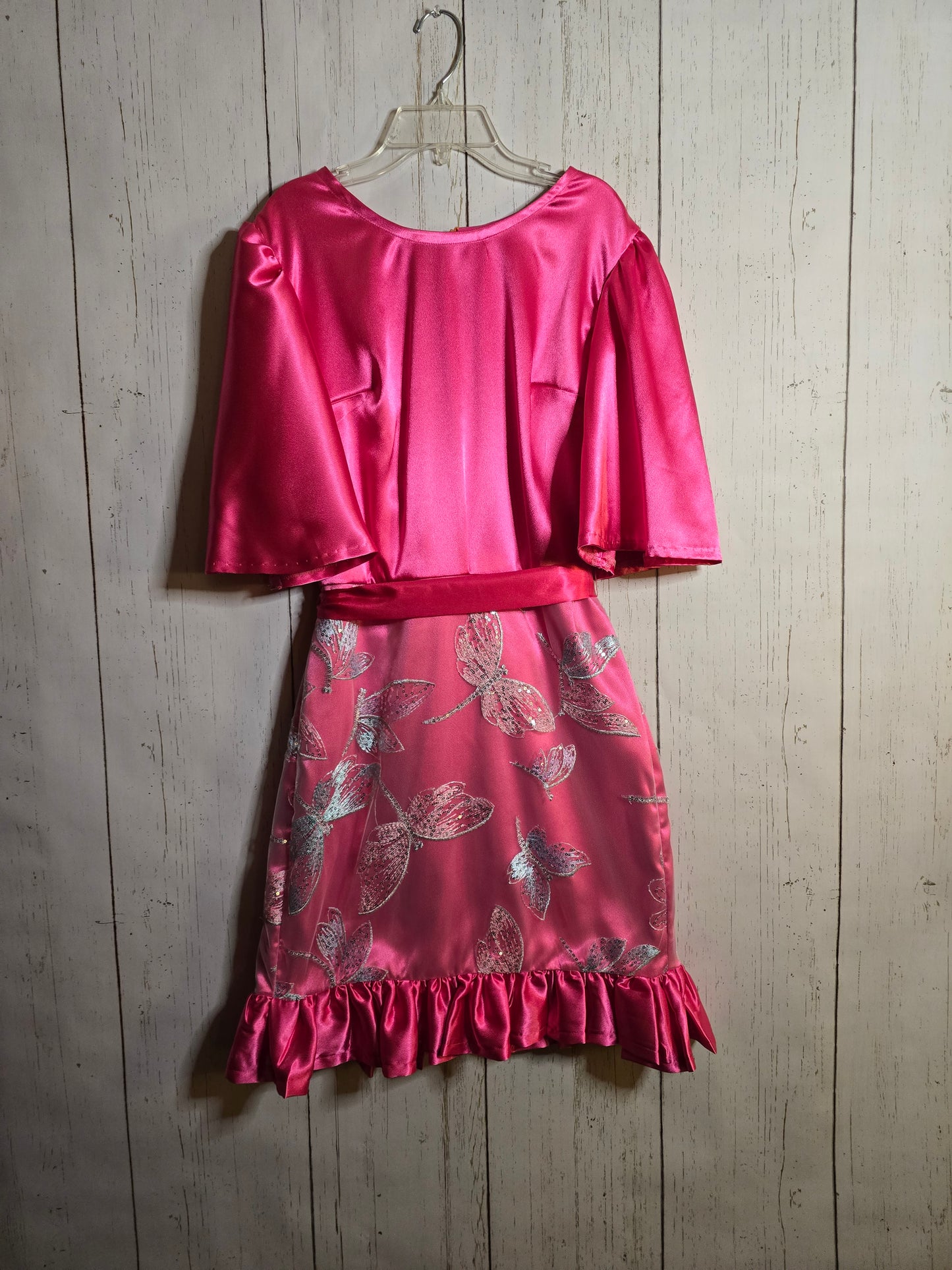 Elegant pink dress with flounce and bell sleeve by JulissaDesigns