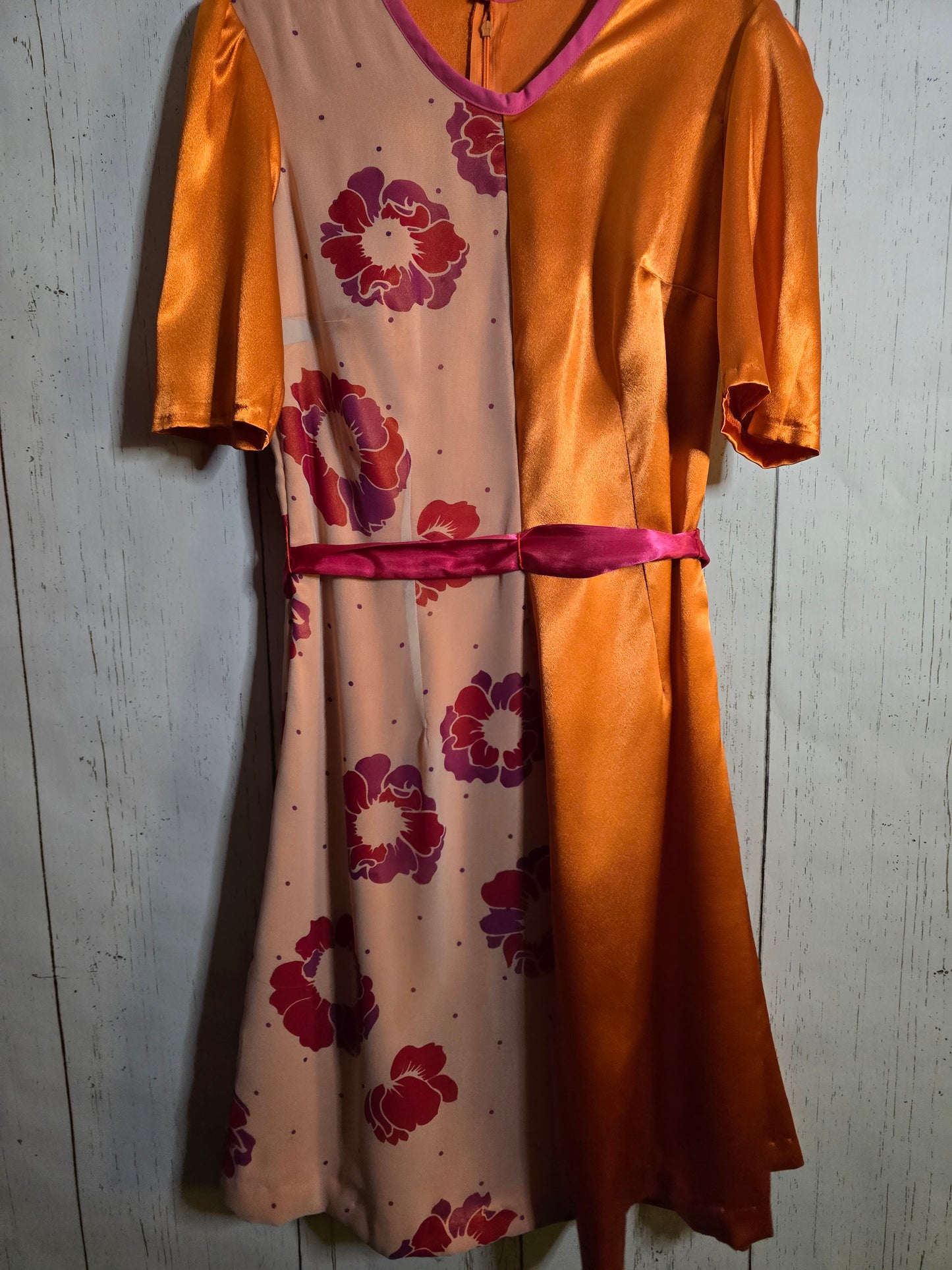 Orange color blocking floral dress by JulissaDesigns