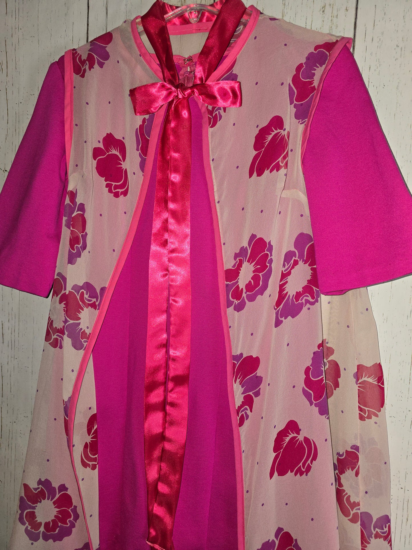 Pink dress with sleeves and floral vest made by JulissaDesigns