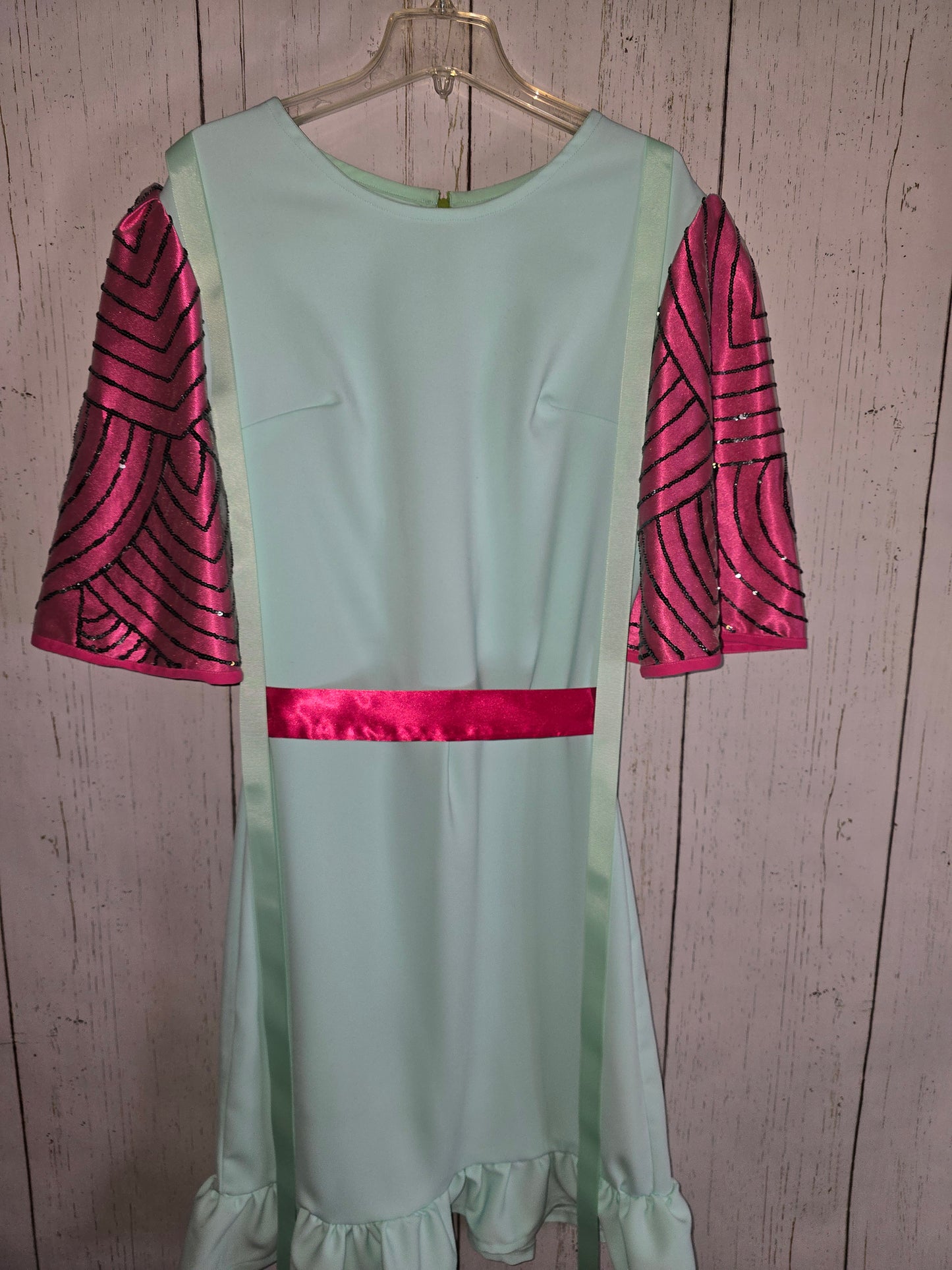 Green dress with Pink sleeve details made for JulissaDesigns collection