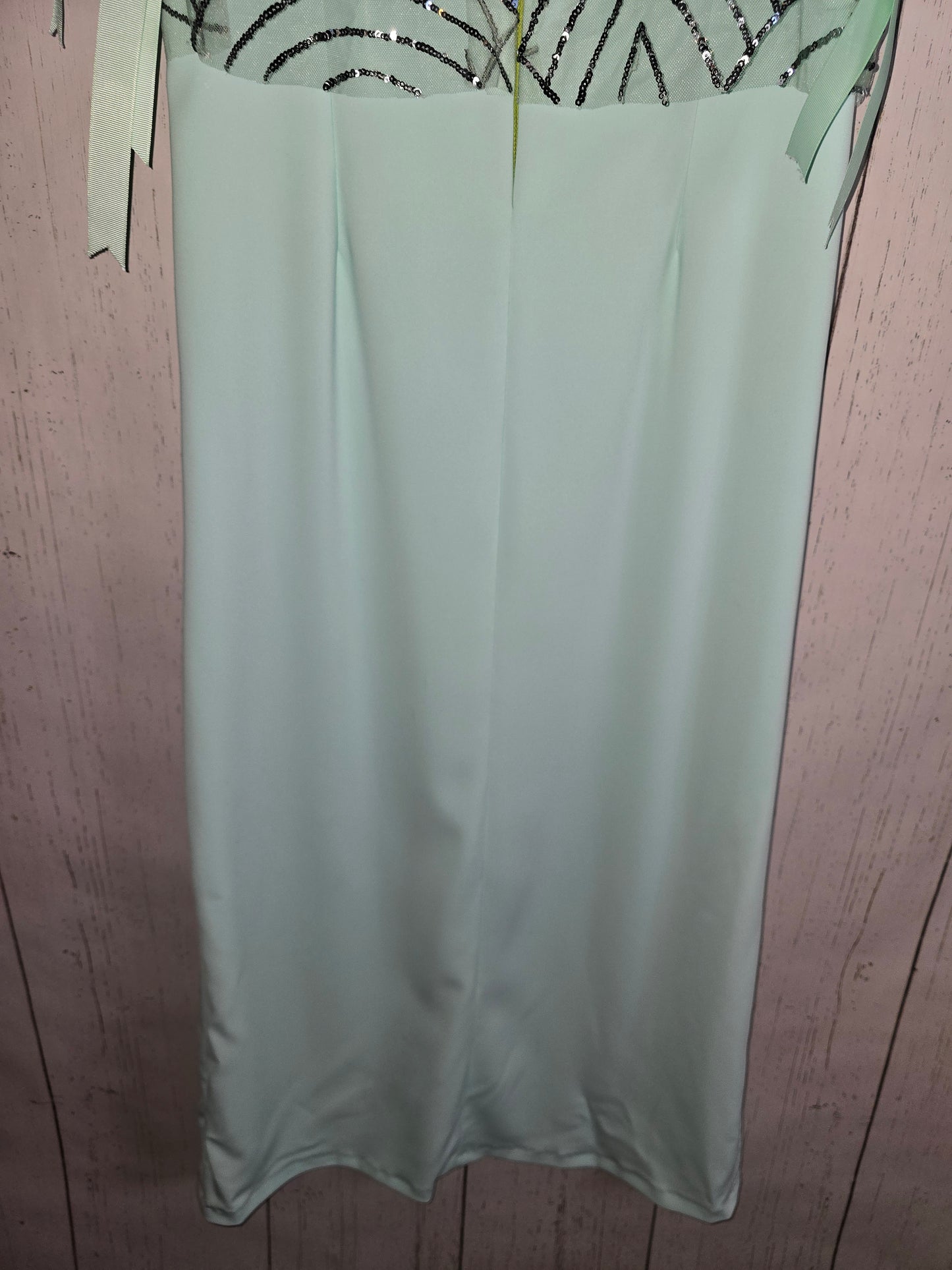 Elegant long green light green dress with 3/4 sleeves made for JulissaDesigns Collection