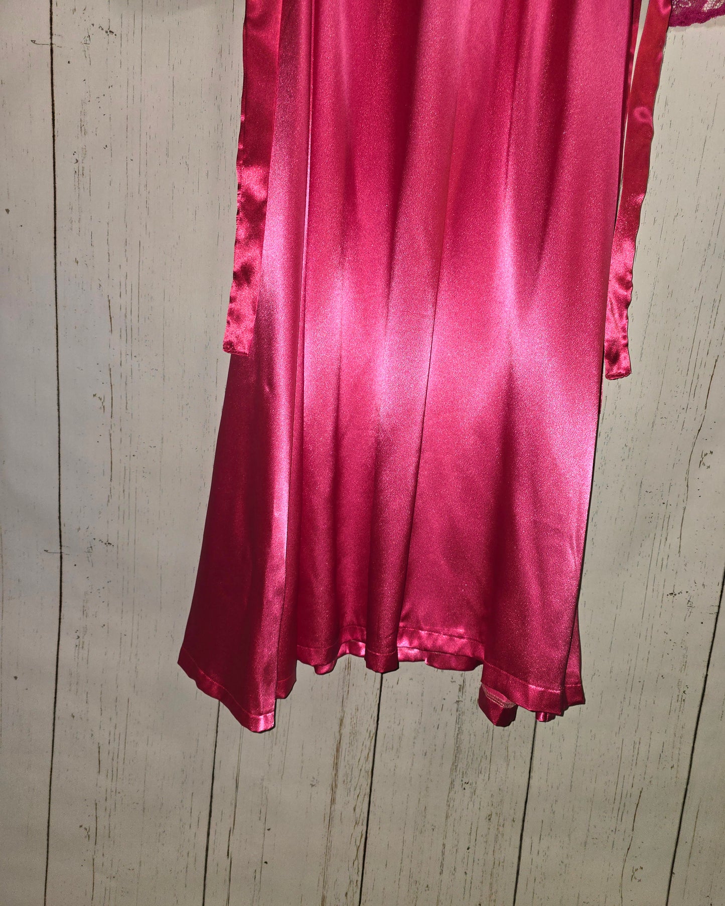 Glory to Jesus long Pink Silky dress with lace sleeves and ribbons