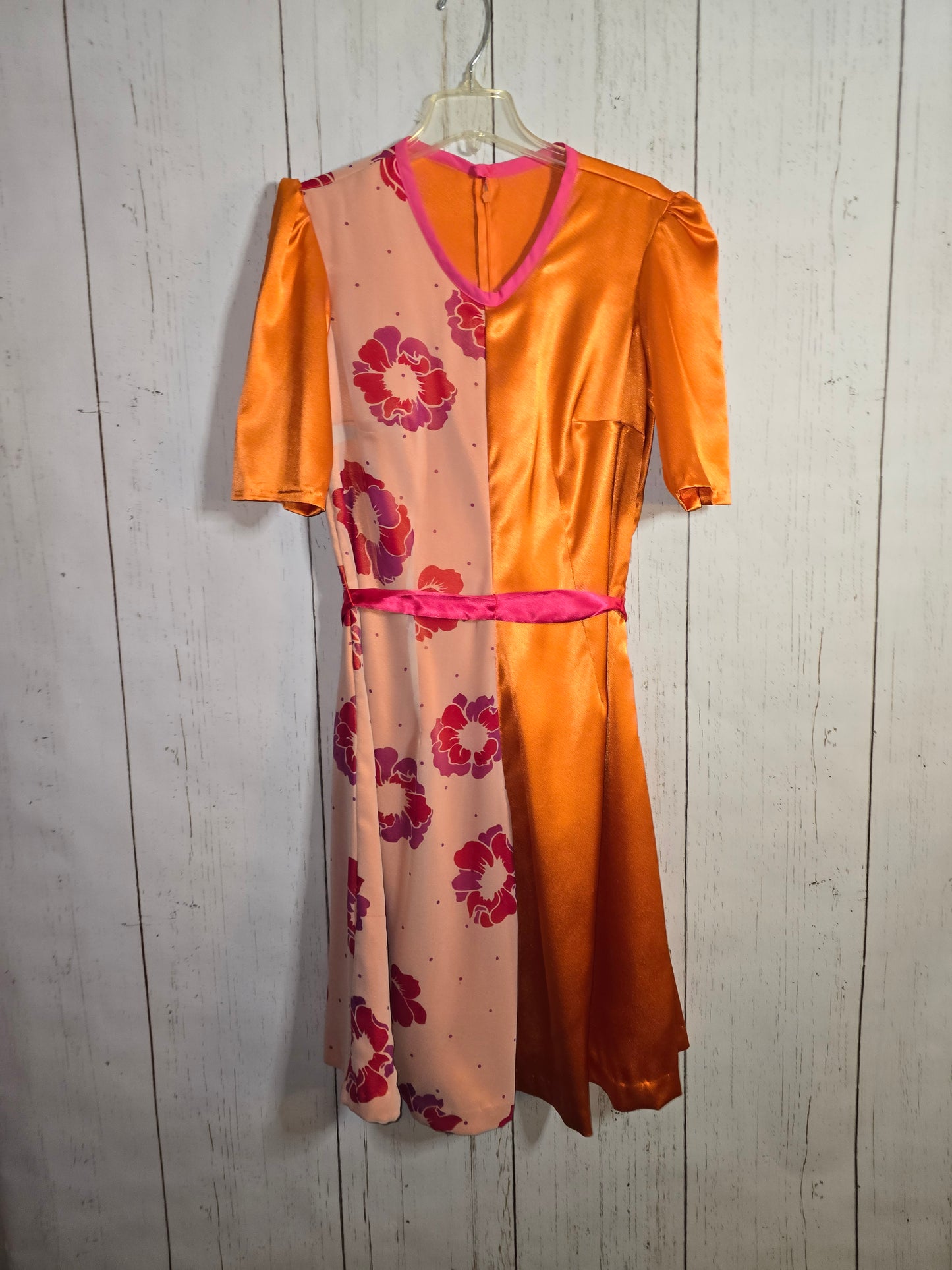 Orange color blocking floral dress by JulissaDesigns