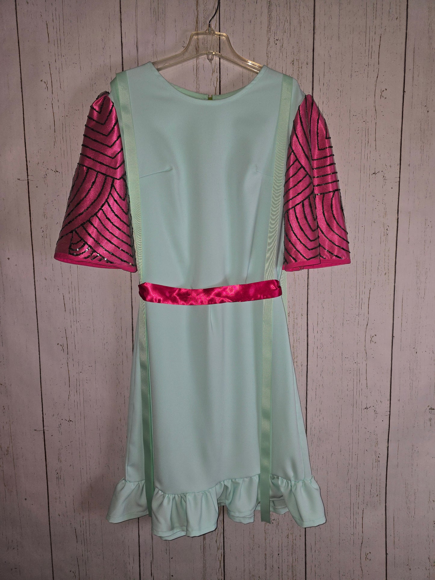 Green dress with Pink sleeve details made for JulissaDesigns collection