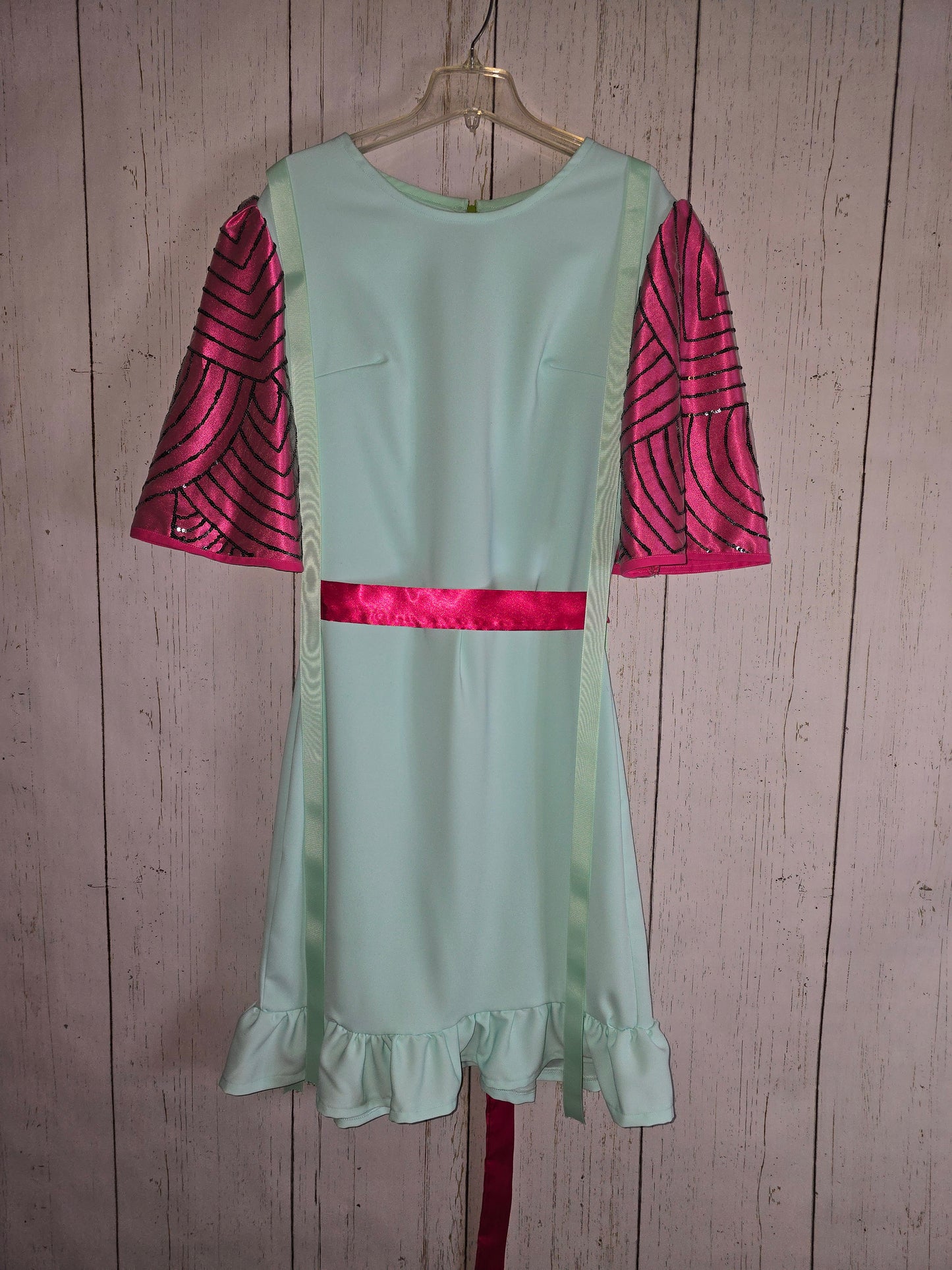 Green dress with Pink sleeve details made for JulissaDesigns collection