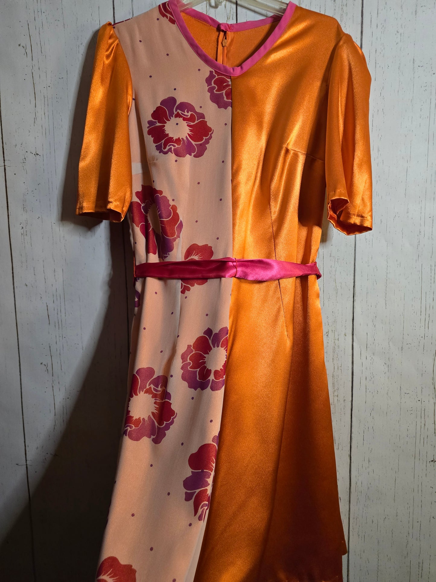 Orange color blocking floral dress by JulissaDesigns