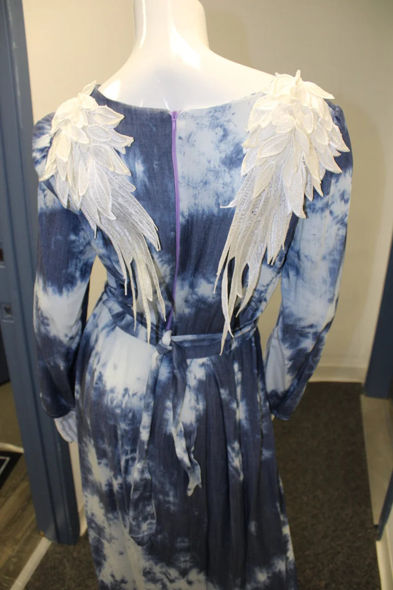 Angelic Beings Long Cloud Inspired Dress with Angel Wings 100 % soft denim fabric